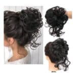 Κότσος μαλλιών με λάστιχο και αφέλειες συνθετική τρίχα υψηλής ποιότητας - Μαύρο χρώμα - Image 2