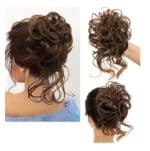 Ποστίς Κότσος με λάστιχο  και αφέλειες συνθετική τρίχα υψηλής ποιότητας - Καστανό με αφέλειες - Image 2