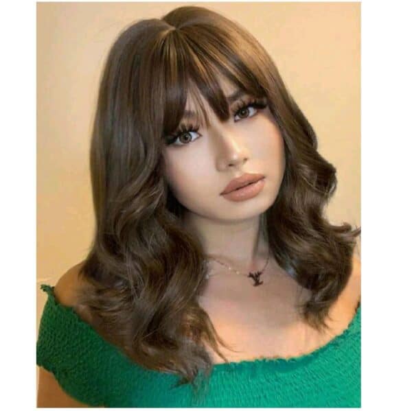 Γυναικεία Περούκα συνθετική υψηλής ποιότητας σε καστανό curly 15 inches - Image 2