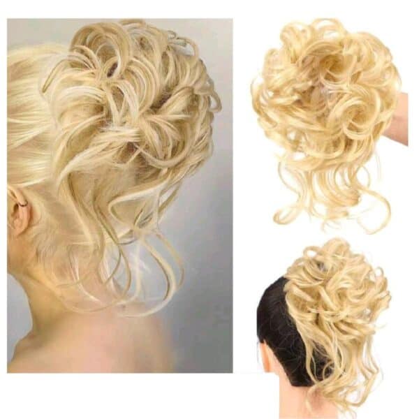 Ποστίς Κότσος με λάστιχο και αφέλειες συνθετική τρίχα υψηλής ποιότητας - Gold ξανθό με αφέλειες - Image 2