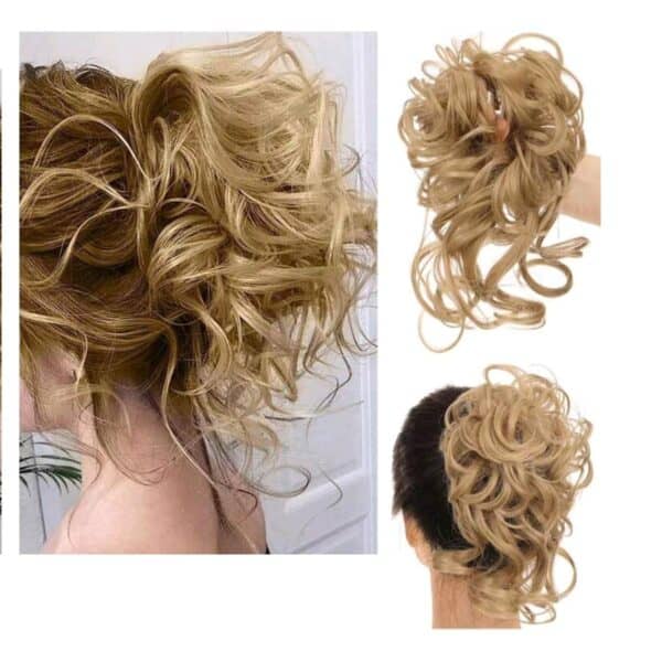 Ποστίς Κότσος με λάστιχο και αφέλειες συνθετική τρίχα υψηλής ποιότητας - Golden ξανθό με αφέλειες - Image 2