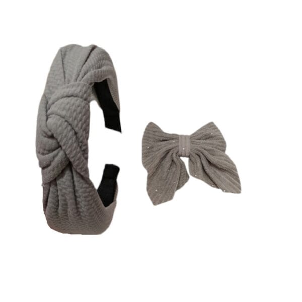 Σετ Μαμά-Κόρη Γυναικεία Στέκα με κλιπ φιόγκο grey strass 7cm με προστασία - Grey - Image 2