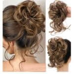 Ποστίς Κότσος με λάστιχο και αφέλειες συνθετική τρίχα υψηλής ποιότητας - Καστανό με ανταύγιες και με αφέλειες - Image 2