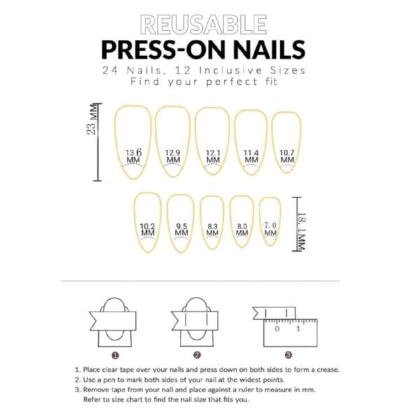 Press-on Nails Ψεύτικα νύχια σετ nail art 24 Τμχ  + 1 κόλλα- White Design - Image 3