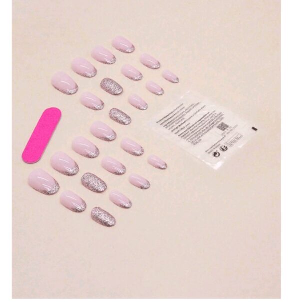 Press-on Nails Ψεύτικα νύχια σετ nail art 24 Τμχ  + 1 κόλλα- Pink Strass - Image 2