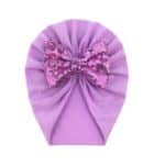 Παιδικό- Βρεφικό Μαλακό ελαστικό τουρμπάνι μαλλιών  φιόγκο με πούλιες 0 -4χρονών - Lavender