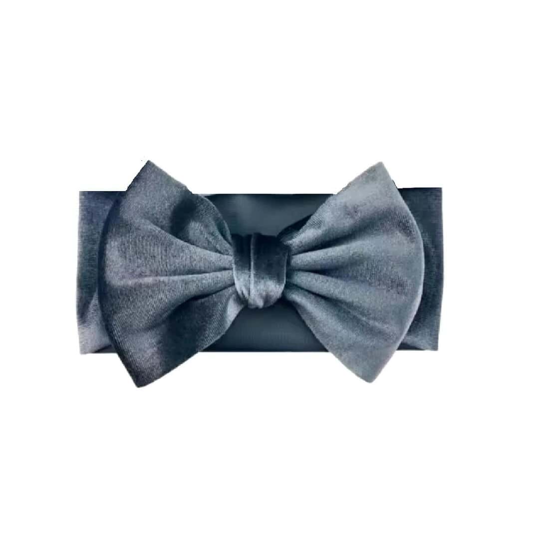 velvet-headband-silver-grey Παιδική- Βρεφική βελούδινη κορδέλα μαλλιών με μεγάλο φιόγκο 13 cm 0-5 χρονών - Silver Grey - Image 1