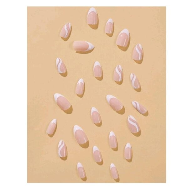 Press-on Nails Ψεύτικα νύχια σετ nail art 24 Τμχ  + 1 κόλλα- White Design - Image 2