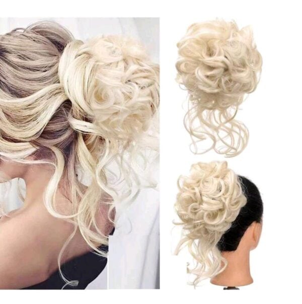 Ποστίς Κότσος με λάστιχο και αφέλειες συνθετική τρίχα υψηλής ποιότητας - White ξανθό με αφέλειες - Image 2