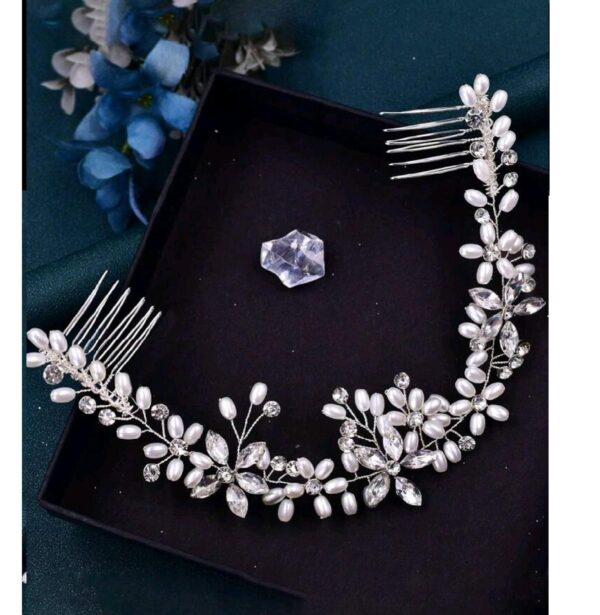 Νυφικό χτενάκι με κρύσταλλα σε ασημί χρώμα 26cm - Image 4