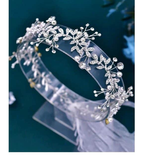 Νυφικό αξεσουάρ μαλλιών με κρύσταλλα σε ασημί χρώμα 32cm - Image 4