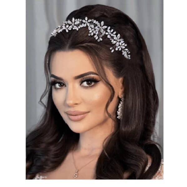 Νυφικό αξεσουάρ μαλλιών με κρύσταλλα σε ασημί χρώμα 32cm - Image 3