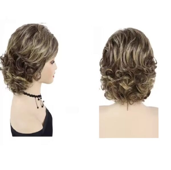 Γυναικεία περούκα σε καστανό  χρώμα με ανταύγειες συνθετική υψηλής ποιότητας 12 inches - Image 2