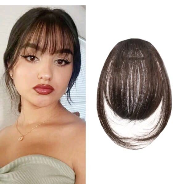 Φράντζα Ποστίς με κλιπ και ραβώμενη σε καστανό σκούρο σοκολατί χρώμα - Image 2