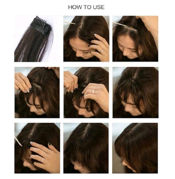 Φράντζα Ποστίς με κλιπ και ραβώμενη σε καστανό σκούρο  χρώμα - Image 2