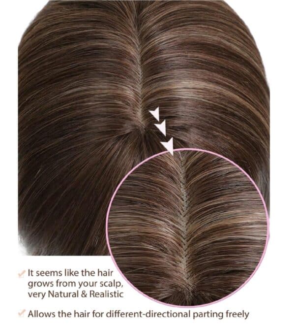 Γυναικείο Topper Τουπέ κορυφής μαλλιών με κλιπ μεγάλης επιφάνειας και lace front (διαφάνεια) 18 inches - Καστανό χρώμα - Image 4