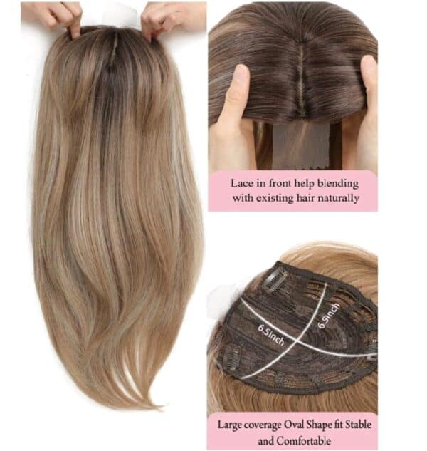 Γυναικείο Topper Τουπέ κορυφής μαλλιών με κλιπ μεγάλης επιφάνειας και lace front (διαφάνεια) 19 inches- Ombre - Image 2