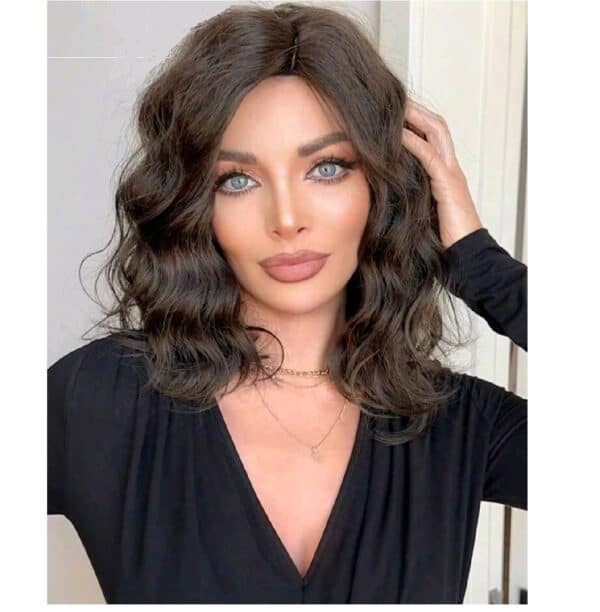 Γυναικεία περούκα σε καστανό χρώμα curly συνθετική υψηλής ποιότητας 16 inches - Image 3