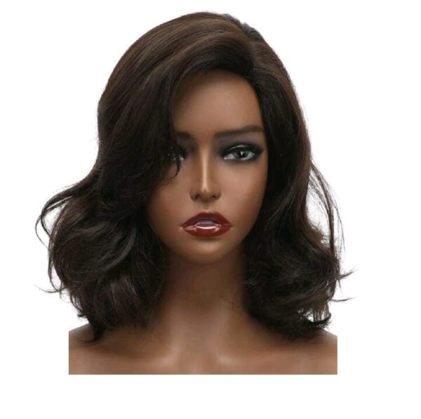 Γυναικεία περούκα σε καστανό σκούρο χρώμα curly συνθετική υψηλής ποιότητας 15 inches - Image 3