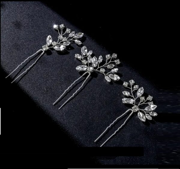 Σετ Νυφική φουρκέτα 3 τμχ με κρύσταλλα  σε ασημί χρώμα - Image 3