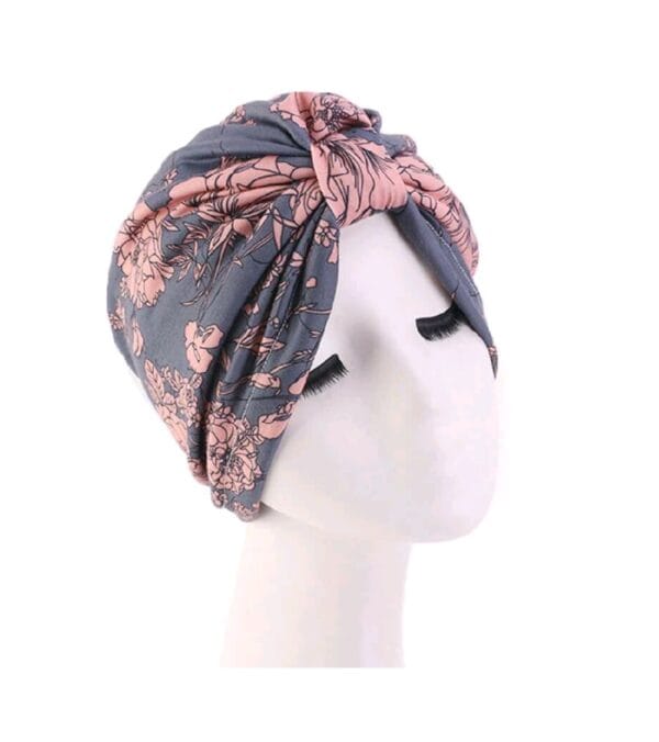 Γυναικείο Υφασμάτινο  Μαλακό Τουρμπάνι  μαλλιών Grey Flowers - Image 2