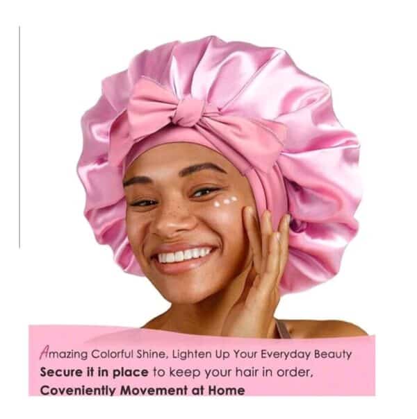 Γυναικείο Υφασμάτινο  Μαλακό Τουρμπάνι  μαλλιών Ύπνου Bonnet Pink - Image 2