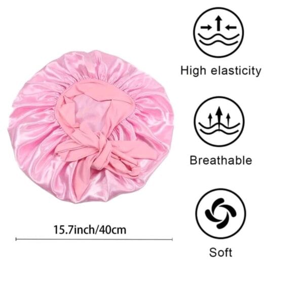 Γυναικείο Υφασμάτινο  Μαλακό Τουρμπάνι  μαλλιών Ύπνου Bonnet Pink - Image 3