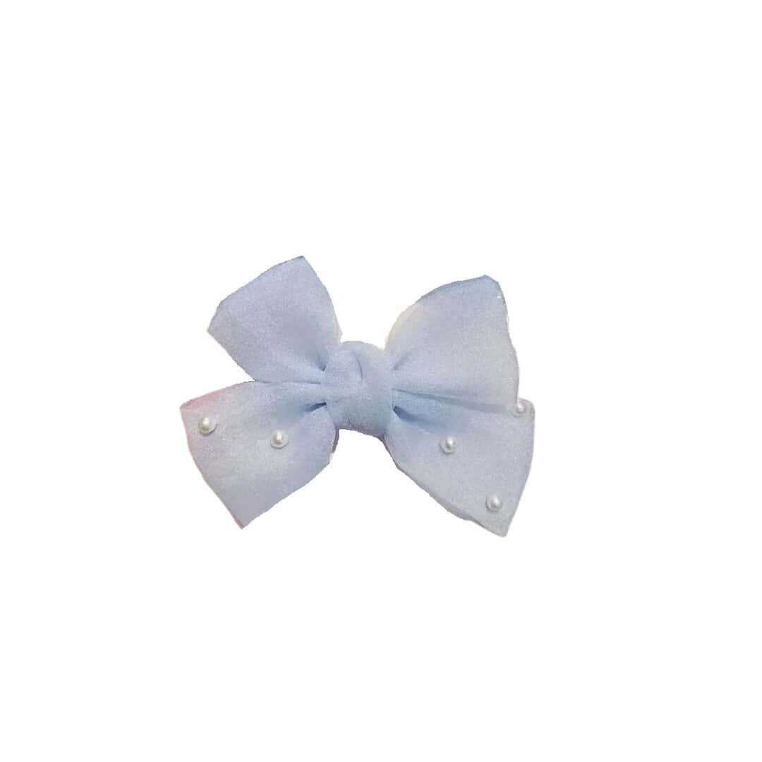 BLUE-BOW-CLIP-PERLS-HAIR Παιδικό-βρεφικό Κλιπ φιογκάκι με πέρλες blue 7cm - Image 1