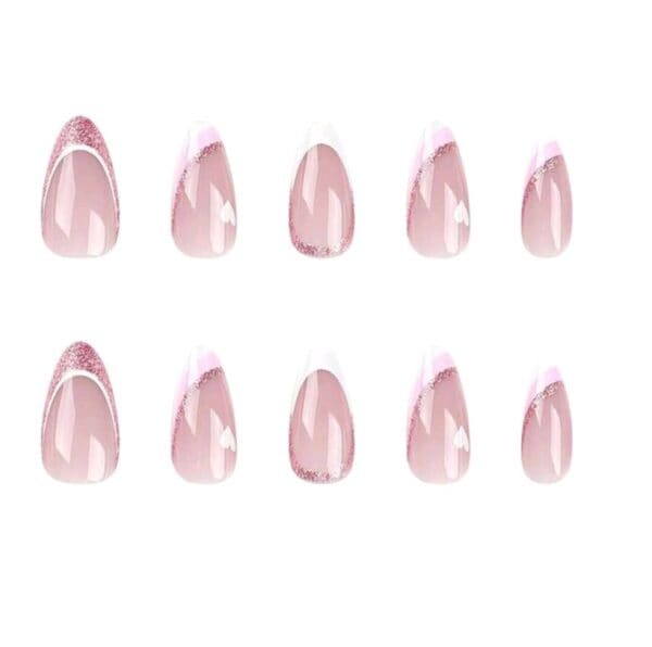 Press-on Nails Ψεύτικα νύχια σετ nail art 24 Τμχ  + 1 κόλλα- Clear design Pink - Image 2