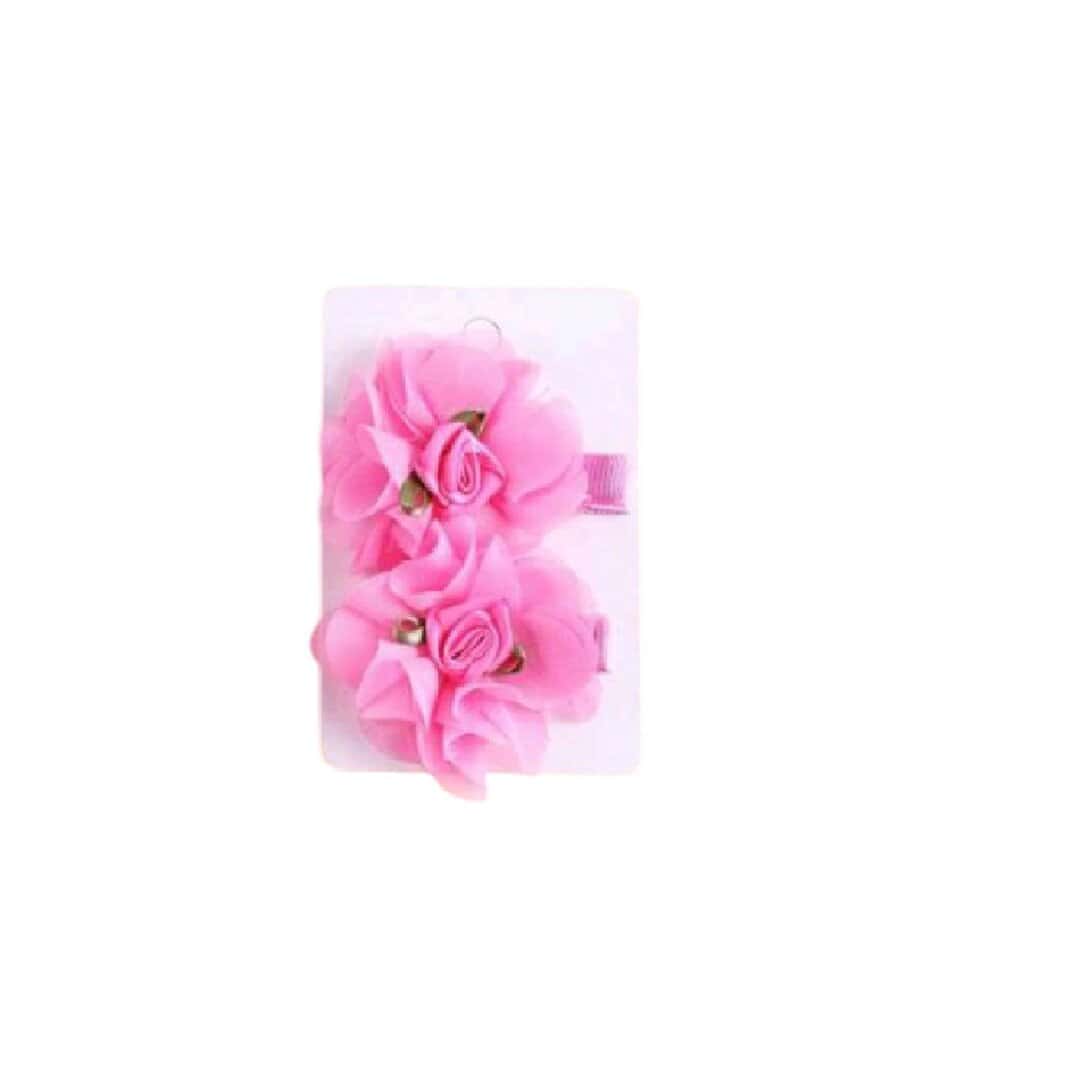 FLOWER-CLIP-DARK-PINK-SET Σετ 2 τμχ Παιδικό-βρεφικό Κλιπ λουλουδάκι Hot Pink με προστατευτικό ύφασμα 5cm - Image 1