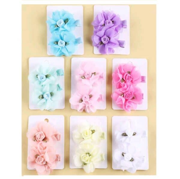 Σετ 2 τμχ Παιδικό-βρεφικό Κλιπ λουλουδάκι Green με προστατευτικό ύφασμα 5cm - Image 2