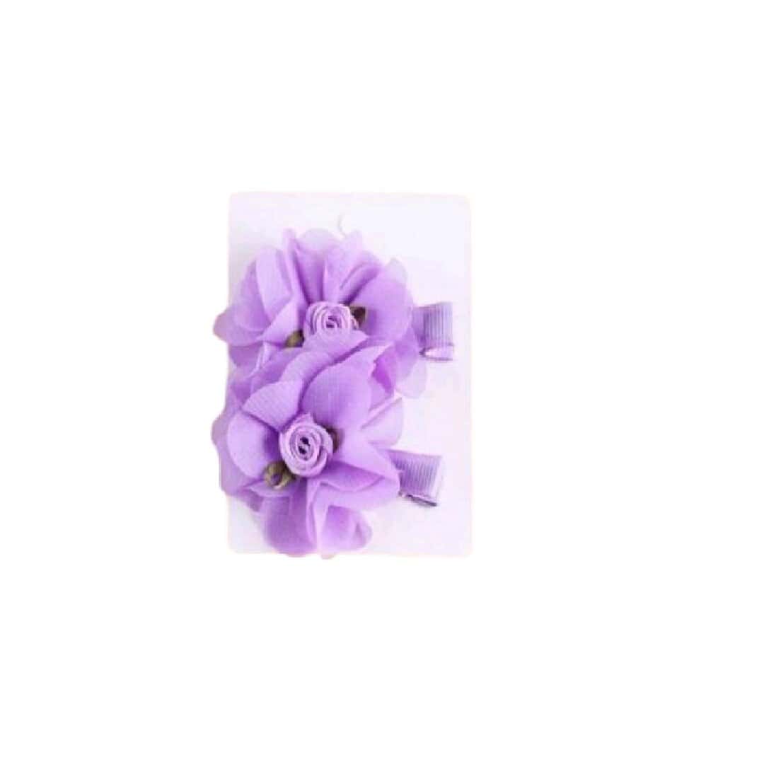 PURPLE-CLIP-FLOWER-HAIR Σετ 2 τμχ Παιδικό-βρεφικό Κλιπ λουλουδάκι Purple με προστατευτικό ύφασμα 5cm - Image 1