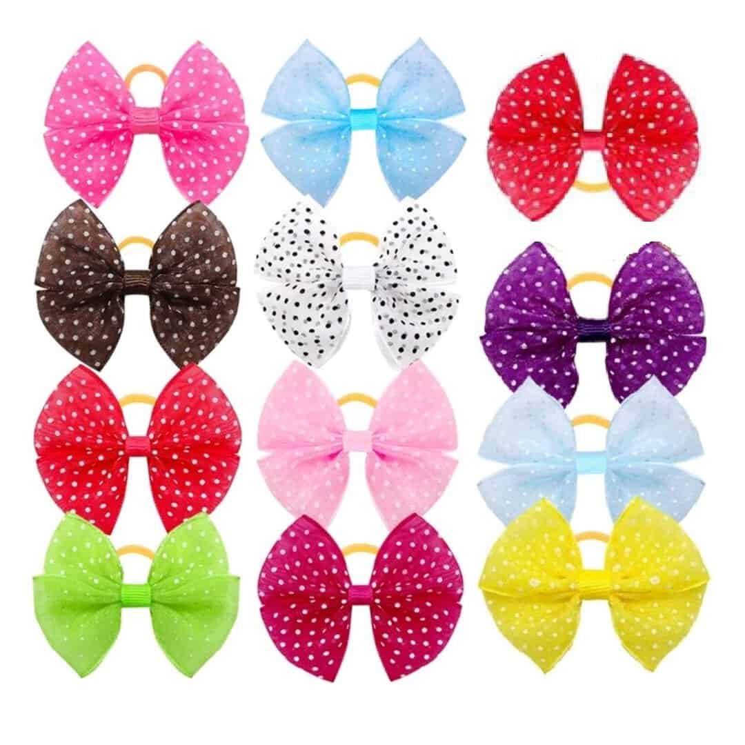 bow-dots-tie-elastic-band Παιδικό-λαστιχάκι φιογκάκι πουά για λίγα μαλλάκια τυχαία επιλογή χρώματος 5cm - Image 1