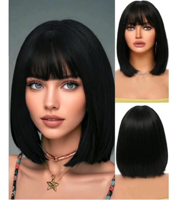 Γυναικεία περούκα συνθετική υψηλής ποιότητας - Μαύρο χρώμα 14 inches - Image 2