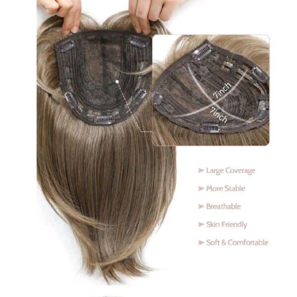 Γυναικείο Topper Τουπέ κορυφής μαλλιών με κλιπ μεγάλης επιφάνειας με Lace Front (διαφάνεια ) -Καστανόξανθο με ανταύγιες Brown/Blond 12 inches - Image 4