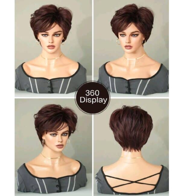 Γυναικεία περούκα σε Κόκκινο σκούρο violet  χρώμα με αφέλειες συνθετική υψηλής ποιότητας 10 inches - Image 3