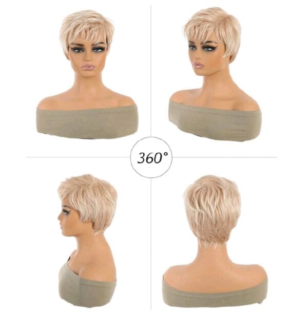 Γυναικεία περούκα σε ξανθό ανοιχτό χρώμα με αφέλειες συνθετική υψηλής ποιότητας 6 inches - Image 2