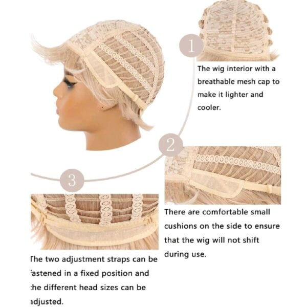 Γυναικεία περούκα σε ξανθό  χρώμα με αφέλειες συνθετική υψηλής ποιότητας 8 inches - Image 4