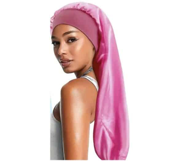 Γυναικείο Υφασμάτινο  Μαλακό Τουρμπάνι  μαλλιών Ύπνου Bonnet Pink champagne Long - Image 2