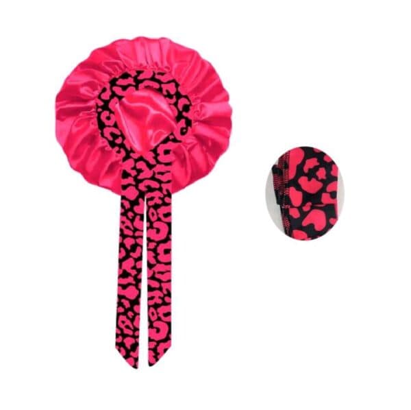 Γυναικείο Υφασμάτινο  Μαλακό Τουρμπάνι  μαλλιών Ύπνου Bonnet Leopard Fucshia - Image 2