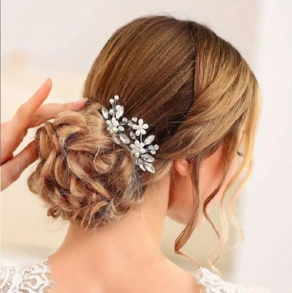 Σετ Νυφική φουρκέτα 2 τμχ με κρύσταλλα flowers σε Rose gold χρώμα - Image 3