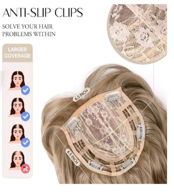 Γυναικείο Topper Τουπέ κορυφής μαλλιών με κλιπ μεγάλης επιφάνειας - Dark Blonde Ξανθό με ανταύγειες - Image 2