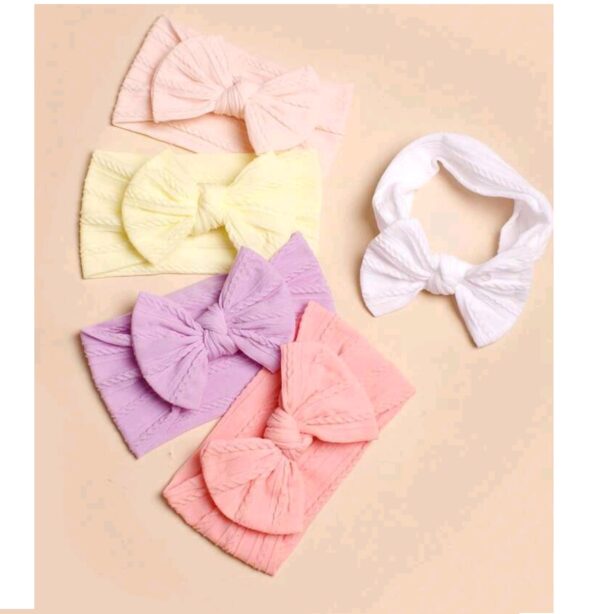 Σετ 5τμχ Παιδική- Βρεφική Μαλακή κορδέλα με  φιόγκο  0-8 χρονών Rib colours - Image 2