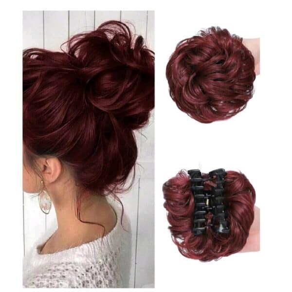 Ποστίς Κότσος συνθετική τρίχα υψηλής ποιότητας με  κλάμερ τοποθέτησης- Σκούρο κόκκινο - Image 2