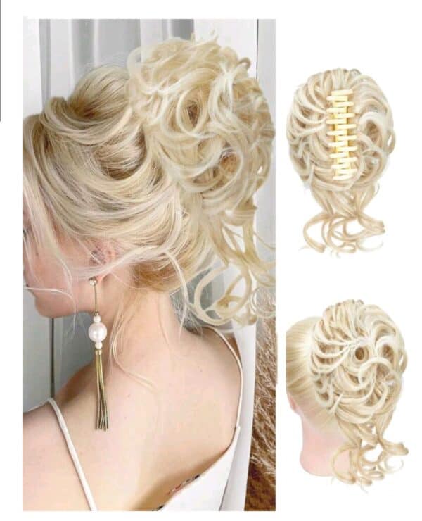 Ποστίς Κότσος συνθετική τρίχα υψηλής ποιότητας με αφέλειες και  κλάμερ τοποθέτησης- Ανοιχτό Ξανθό πλατινέ - Image 2