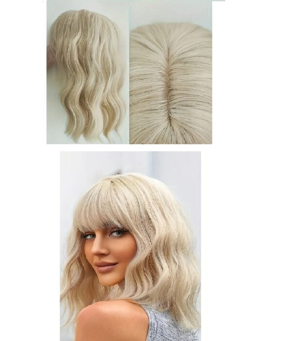 Γυναικείο Topper Τουπέ κορυφής μαλλιών με κλιπ μεγάλης επιφάνειας - Ανοιχτό Ξανθό Σαντρέ 14 inches - Image 2