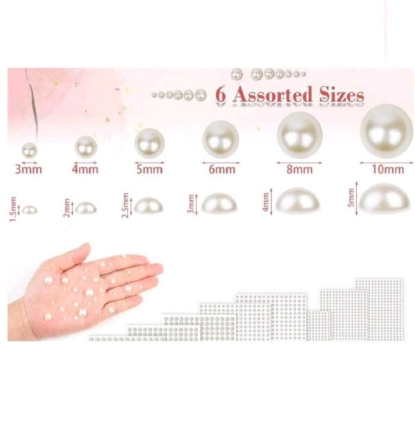 Καρτέλα με αυτοκόλλητα πέρλες λευκές για χτένισμα σε μέγεθος 6mm- 160τμχ - Image 3