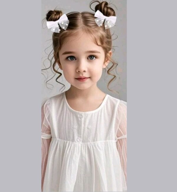 Σετ 2 τμχ clip κοκαλάκι φιογκάκι με πέρλες- Μπεζ Ιβουάρ - Image 2