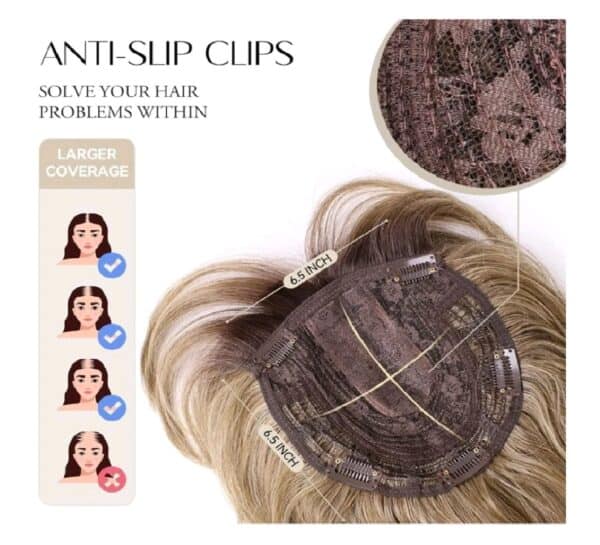 Γυναικείο Topper Τουπέ κορυφής μαλλιών με κλιπ μεγάλης επιφάνειας - Ξανθό σκούρο με σκούρη ρίζα 22 inches - Image 3