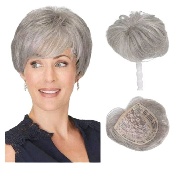Γυναικείο Topper Τουπέ κορυφής μαλλιών με κλιπ μεγάλης επιφάνειας - Grey -Γκρι 6 inches - Image 2